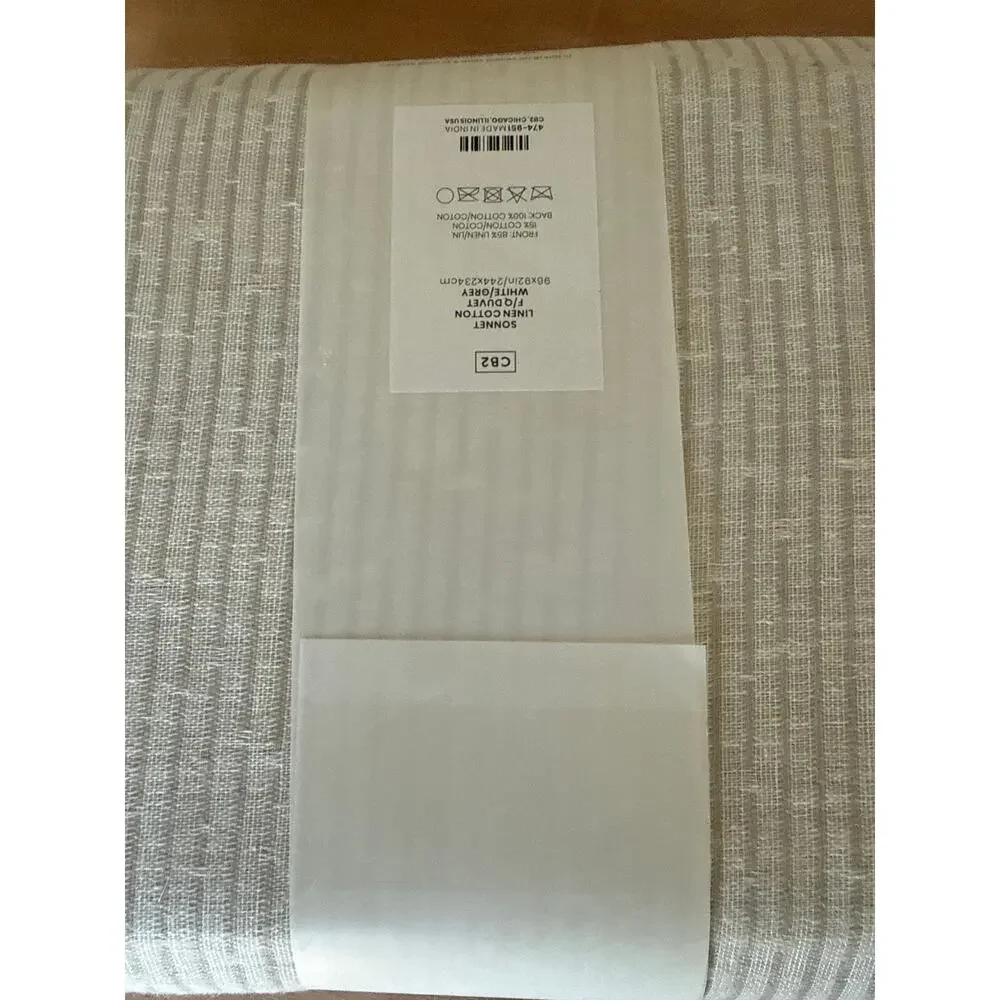 CB2 Sonnet White Grey EUROPEAN FLAX-Certified Linen Full/Queen Duvet Cover
